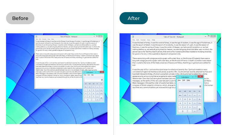 Making text and icons larger in Windows 8, before and after